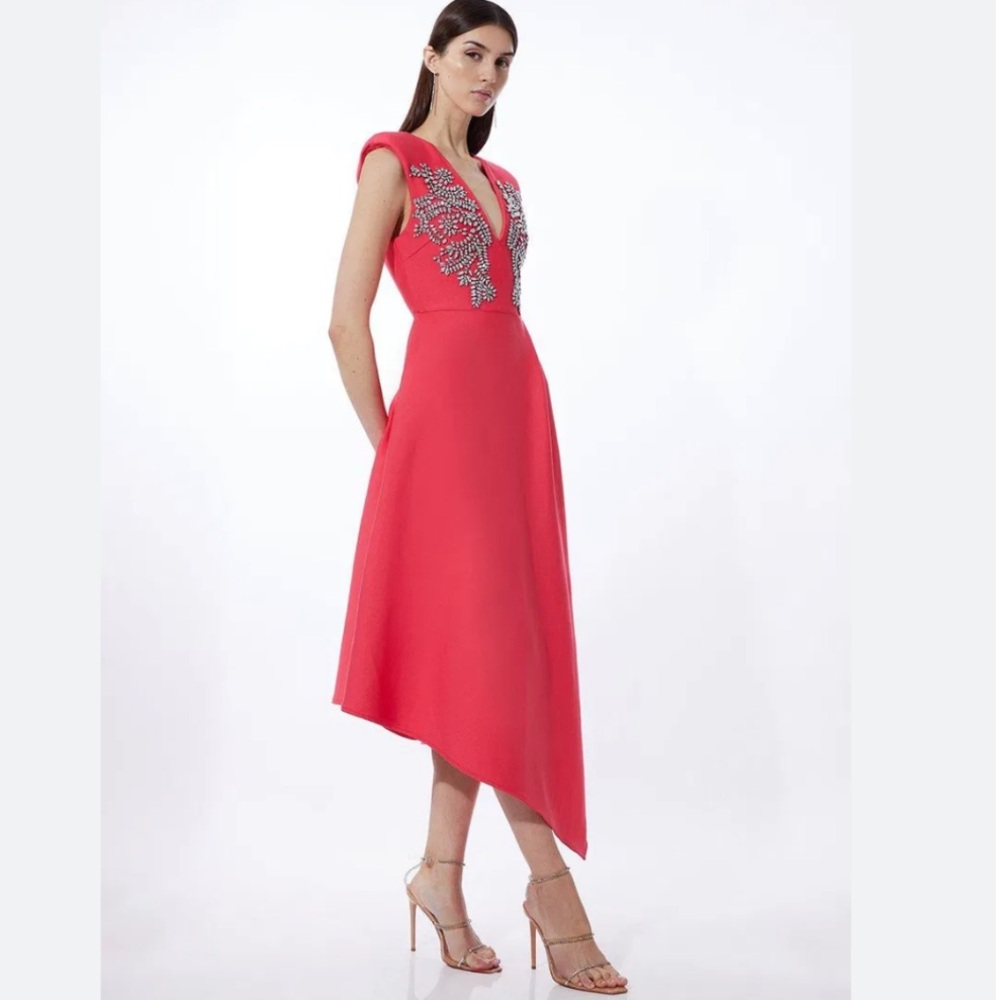 KAREN MILLEN Embellished Bandage Figure Form Knit Sleeveless Midaxi Dress Red L - Picture 7 of 17